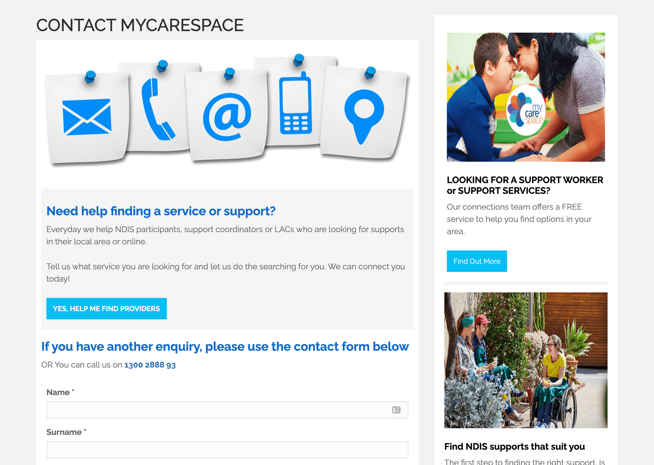 MyCareSpace Contact Page